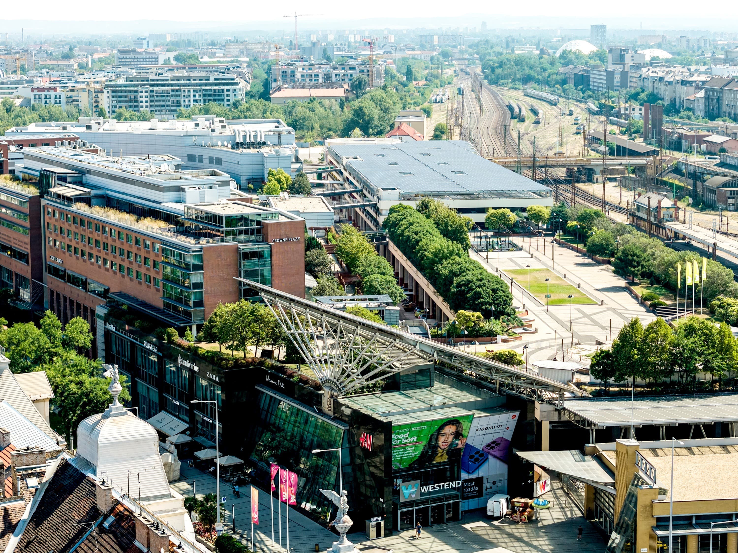 Westend’s rooftop garden and solar panels viewed from above.